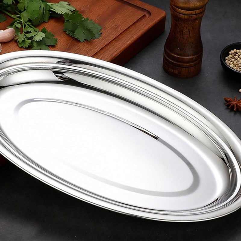 Oval Stainless Steel Steamed Fish Plates 30cm Thickened Heat Resistant Serving Trays - Image 5
