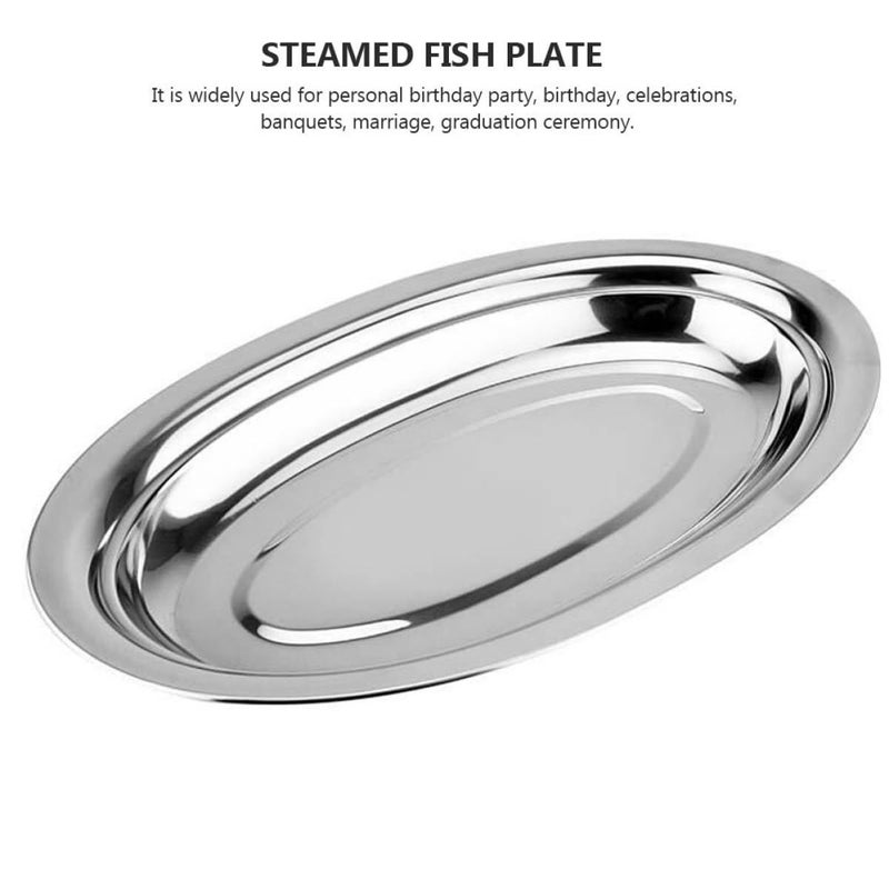 Oval Stainless Steel Steamed Fish Plates 30cm Thickened Heat Resistant Serving Trays - Image 4