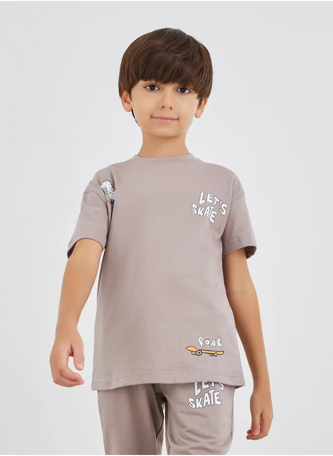 Styli Styli Slogan Print Short Sleeve T-Shirt and Joggers Set