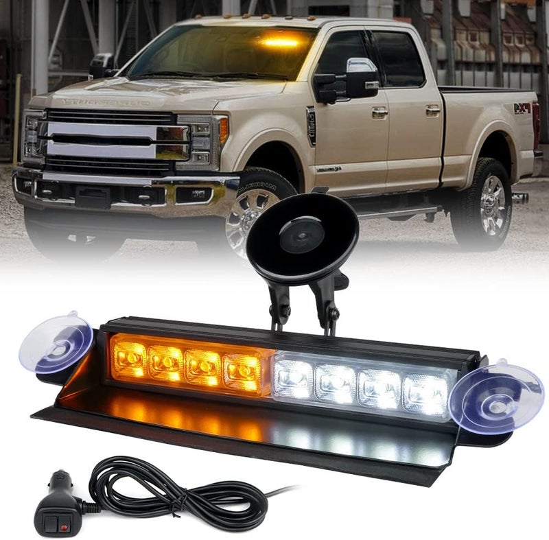 Xprite White & Amber LED Strobe Flashing Light - Windshield Dash Deck Hazard Warning Traffic Advisor - Image 1