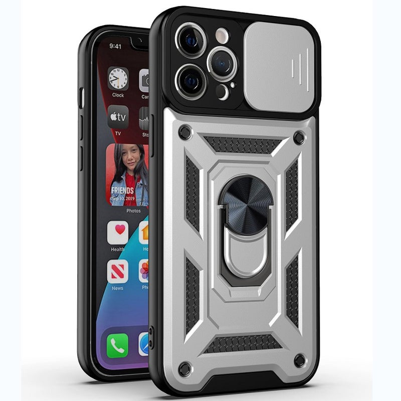 Suitable for iPhone 17 Pro Sliding Window Phone Case, Apple 15 Smooth Armor Car Mount 16 Military-Grade X Ring Stand Protective Cover - Image 1