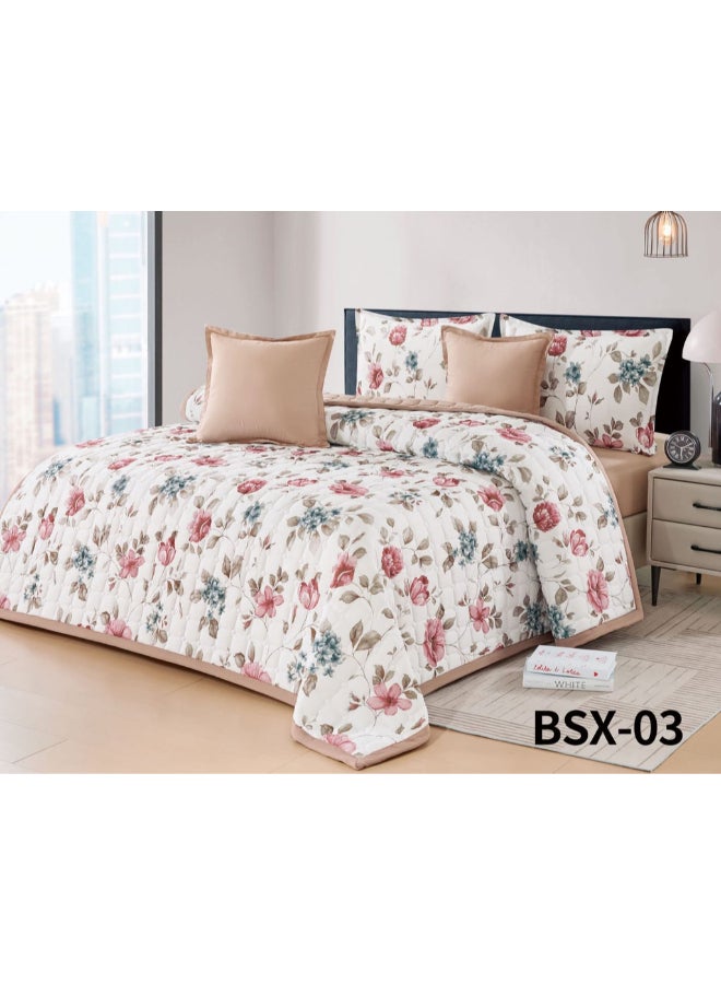 صوفيا | طقم مفرش مفرد مزهر مضغوط  4 قطع 210*160 سم  مزهر أوف وايت & بيج - Image 1