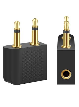 [2 عبوة] محول صوت سماعة رأس مطلي بالذهب لسماعات رأس الطائرة للطيران، محول صوت سماعة رأس سماعة رأس سماعة رأس الطائرة للطيران | تحويل صوت رائع على جميع الطائرات | يناسب جميع أنظمة الوسائط على متن الطائرة - view 3