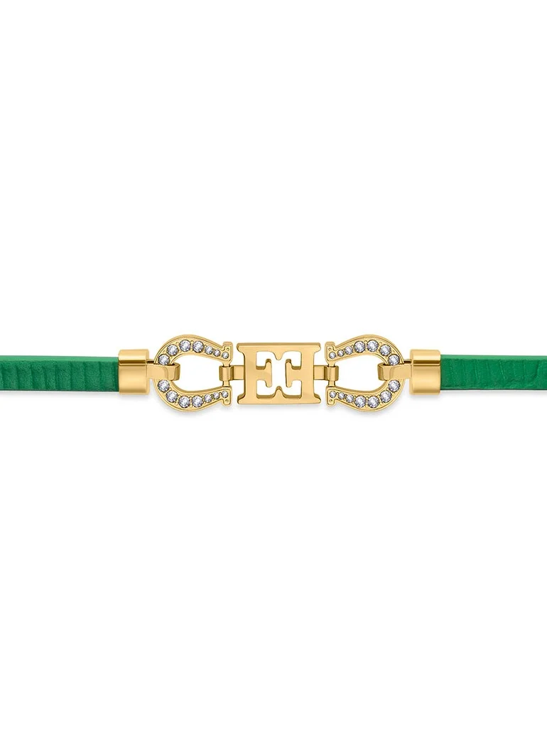 ESCADA Zoe Green Leather Bracelet with Logo and Horseshoe Charms Luxurious and Fortunate Design
