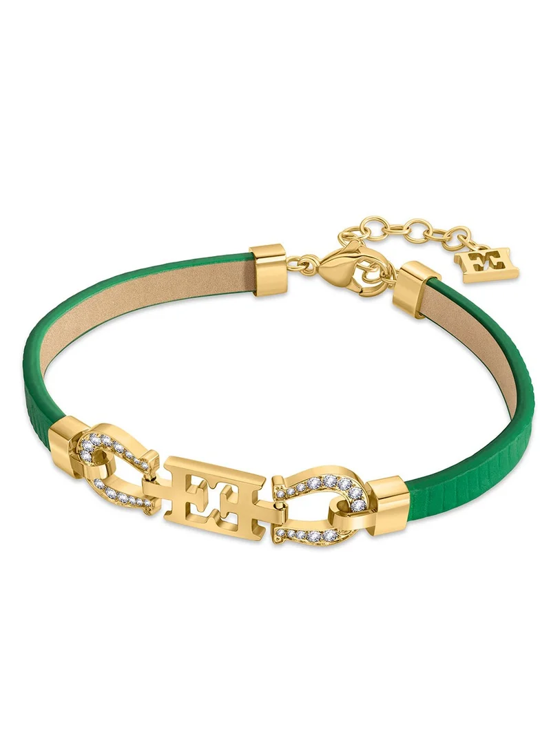 ESCADA Zoe Green Leather Bracelet with Logo and Horseshoe Charms Luxurious and Fortunate Design