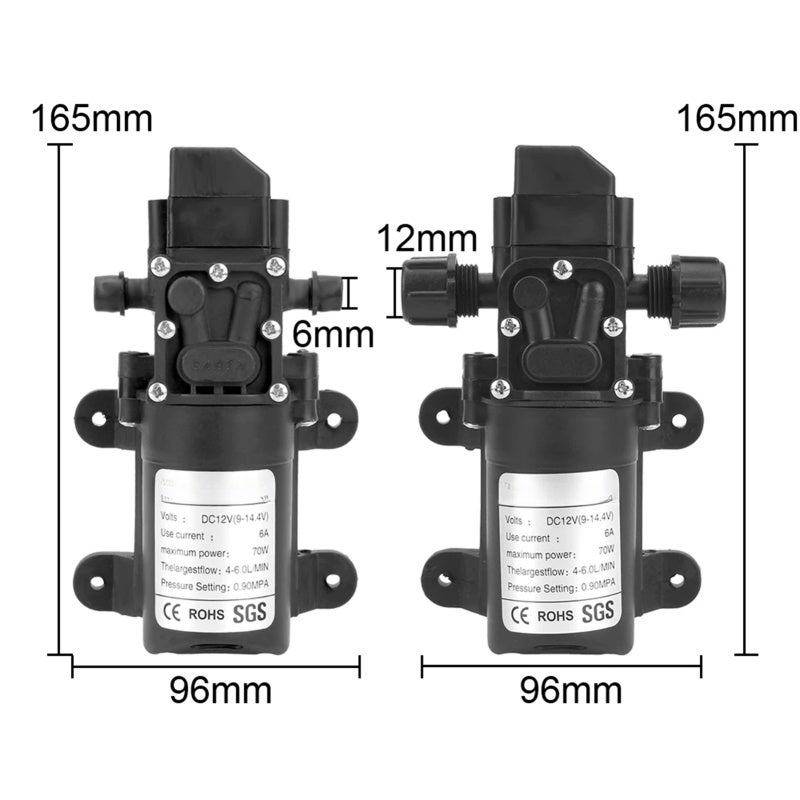 Water Pump 12V Black 70W Straight Type Auto Power Off On High Pressure Adjustable Flow Portable Pump - Durable Corrosion Resistant Compact Design for Outdoor Camping, Home Water Transfer - Image 5