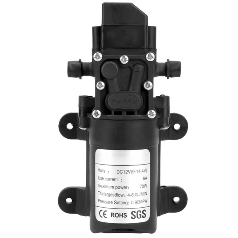 Water Pump 12V Black 70W Straight Type Auto Power Off On High Pressure Adjustable Flow Portable Pump - Durable Corrosion Resistant Compact Design for Outdoor Camping, Home Water Transfer - Image 1