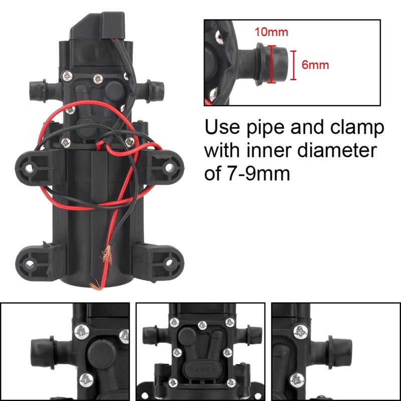 Water Pump 12V Black 70W Straight Type Auto Power Off On High Pressure Adjustable Flow Portable Pump - Durable Corrosion Resistant Compact Design for Outdoor Camping, Home Water Transfer - Image 3