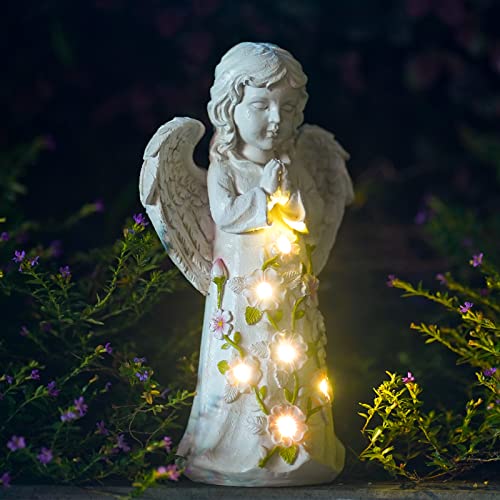 Nacome Garden Outdoor Statues Angel with Succulent and 7 LED Lights – Lawn Decor for Patio, Balcony, Yard Ornament - Unique Housewarming Gifts - Image 1