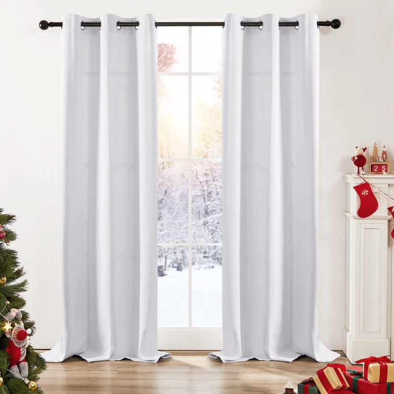 Deconovo Blackout Curtains for Bedroom  Thermal Insulated Room Darkening Window Drapes  Energy Efficient Grommet Curtains Light Silver Grey 38Wx84L in 2 Panels - Image 1