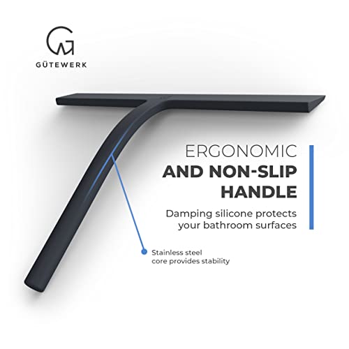 GÜTEWERK Shower Squeegee for Glass Doors, Silicone Window Squeegee, Bathroom and Glass Cleaning - Black - 11 Inch - Image 2