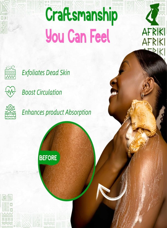 AFRIKI African Net Sponge – Exfoliating Body Scrubber, Black Owned & Rooted in Africa, All Skin Types | 45 in Long (Pink & Green) - Image 2
