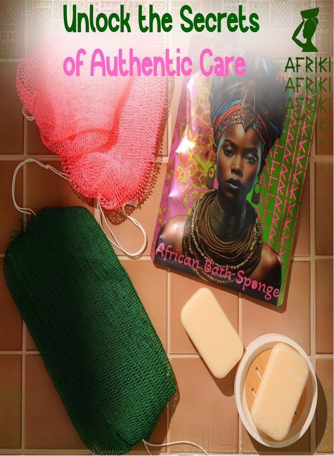 AFRIKI African Net Sponge – Exfoliating Body Scrubber, Black Owned & Rooted in Africa, All Skin Types | 45 in Long (Pink & Green) - Image 4