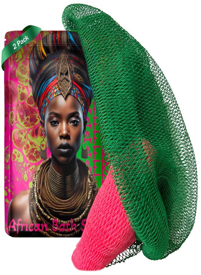AFRIKI African Net Sponge – Exfoliating Body Scrubber, Black Owned & Rooted in Africa, All Skin Types | 45 in Long (Pink & Green) - Image 1