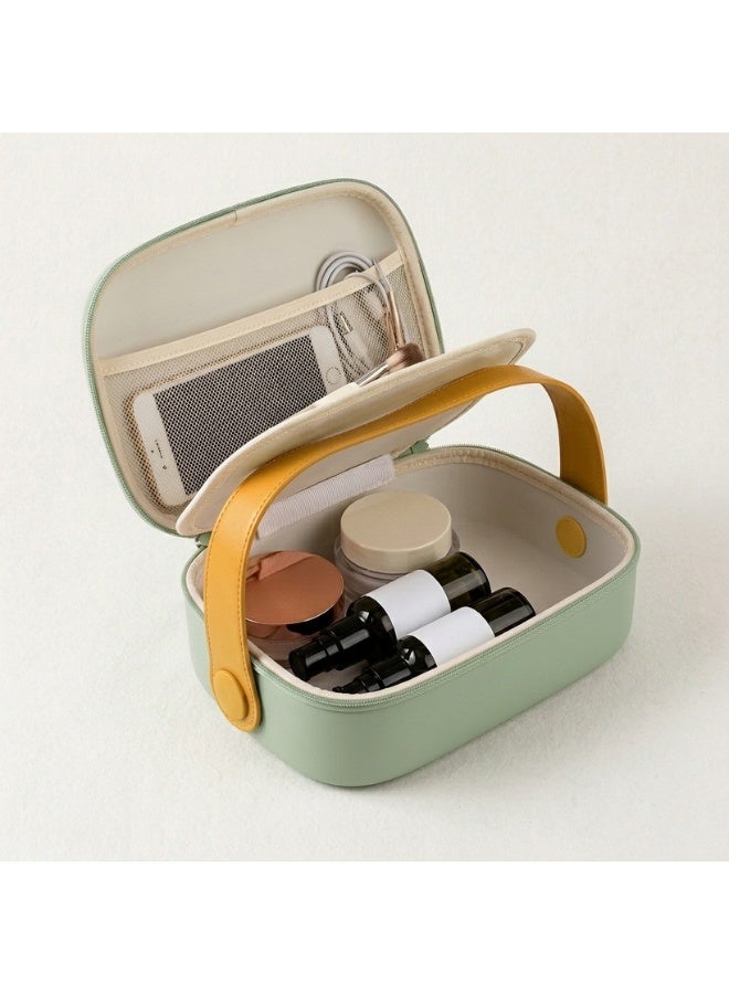 حقيبة تنظيم مستحضرات تجميل بيضاوية الشكل بمقبض علوي عريض، وسحاب مزدوج، وحقيبة مكياج احترافية مقاومة للصدمات، وحقيبة أدوات تجميل عملية للسفر، وحقيبة تخزين متعددة الأقسام مع جيب علوي شبكي، وحوامل فرش مرنة، وحقيبة مستحضرات تجميل متينة للاستخدام اليومي، ومجموعة أدوات فنان المكياج، وتخزين منتجات العناية بالبشرة وأدوات النظافة، وحقيبة تنظيم مستحضرات تجميل محمولة للسفر والمنزل (أخضر) - Image 5