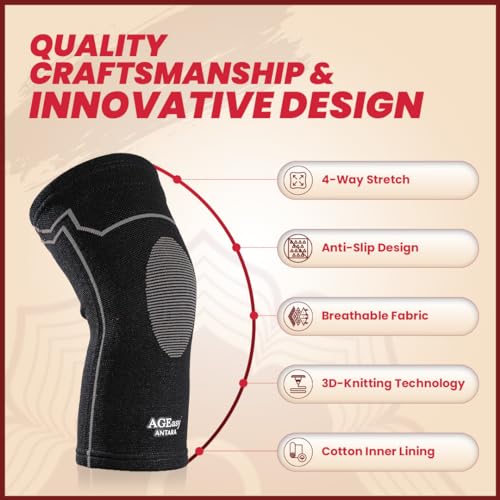 AGEasy (Max Group) Kneecap for Men & Women | Knee Support for Gym, Sports & Pain Relief | 4-Way Stretch, Anti-Slip, Inner Cotton Lining for Comfort | Knee Sleeves for Squats, Running & Cycling (Black-Grey, L) - Image 3