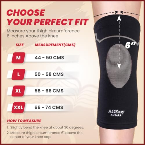 AGEasy (Max Group) Kneecap for Men & Women | Knee Support for Gym, Sports & Pain Relief | 4-Way Stretch, Anti-Slip, Inner Cotton Lining for Comfort | Knee Sleeves for Squats, Running & Cycling (Black-Grey, L) - Image 4