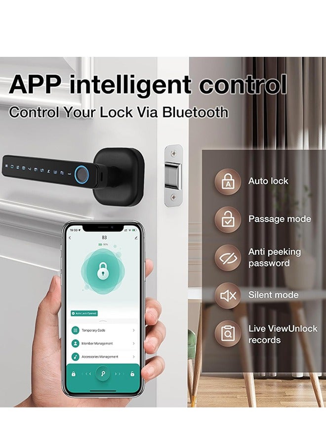 S-Color Fingerprint Door Lock- Smart Door knob,biometric Door Lock，with passcode keypad keyless Entry Door Handle，for Bedroom Home Hotel Office Apartment (Black with Tuya App) - Image 2