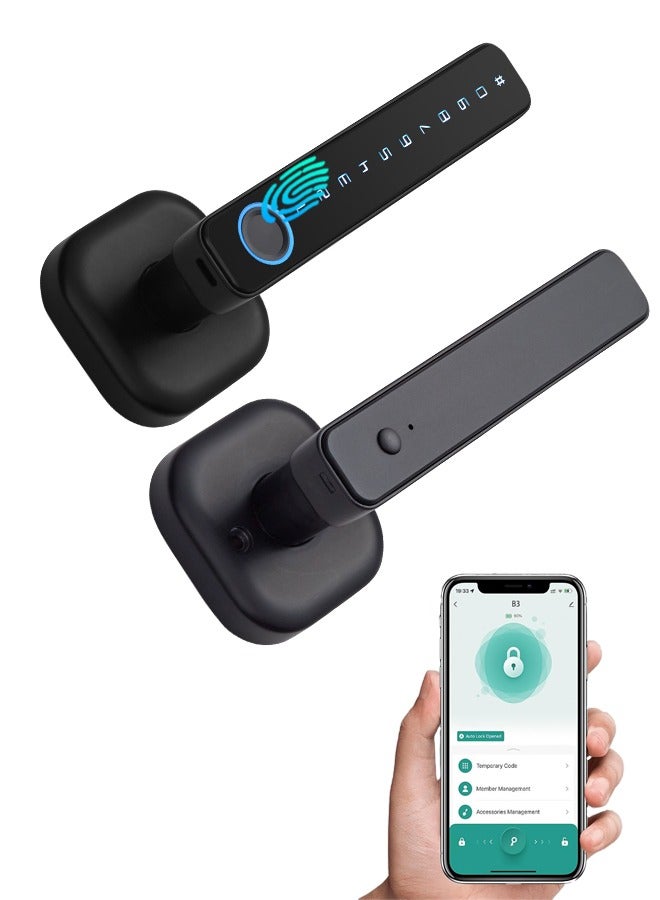 S-Color Fingerprint Door Lock- Smart Door knob,biometric Door Lock，with passcode keypad keyless Entry Door Handle，for Bedroom Home Hotel Office Apartment (Black with Tuya App) - Image 1