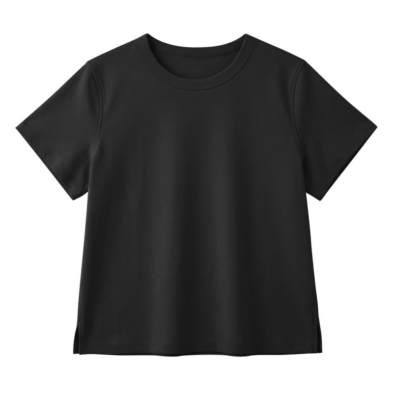 Stelle Women's Cotton T-Shirts Crewneck Short Sleeve Basic Tees Summer Casual Solid Crop Tops(Black,M) - Image 1