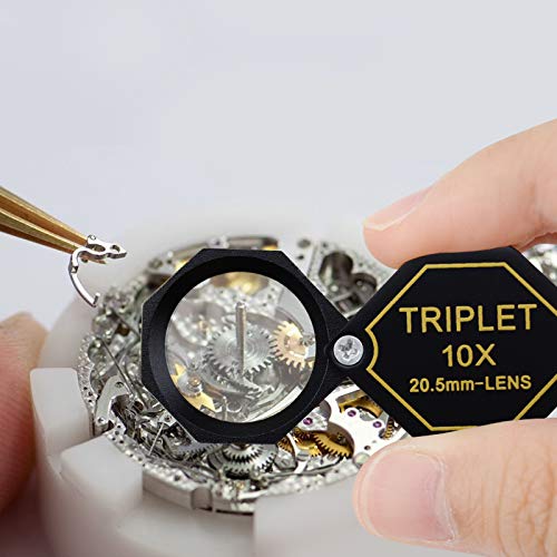 DANOPLUS 10x Magnifier Jewelry Loupe 20.5mm Triplet Lens Optical Glass Pocket Gem Magnifying Tool for Jeweler, Stamp Philatelist, Coin Numismatic, Achromatic Black Hexagonal Design Kit Set - Image 2