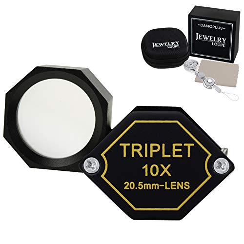 DANOPLUS 10x Magnifier Jewelry Loupe 20.5mm Triplet Lens Optical Glass Pocket Gem Magnifying Tool for Jeweler, Stamp Philatelist, Coin Numismatic, Achromatic Black Hexagonal Design Kit Set - Image 1