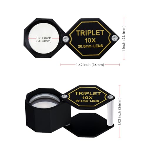 DANOPLUS 10x Magnifier Jewelry Loupe 20.5mm Triplet Lens Optical Glass Pocket Gem Magnifying Tool for Jeweler, Stamp Philatelist, Coin Numismatic, Achromatic Black Hexagonal Design Kit Set - Image 4