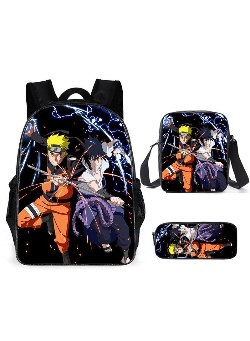 Naruto Children, Naruto, Sasuke Sakura Anime Backpack, 3 pieces Set Girls Boys Primary