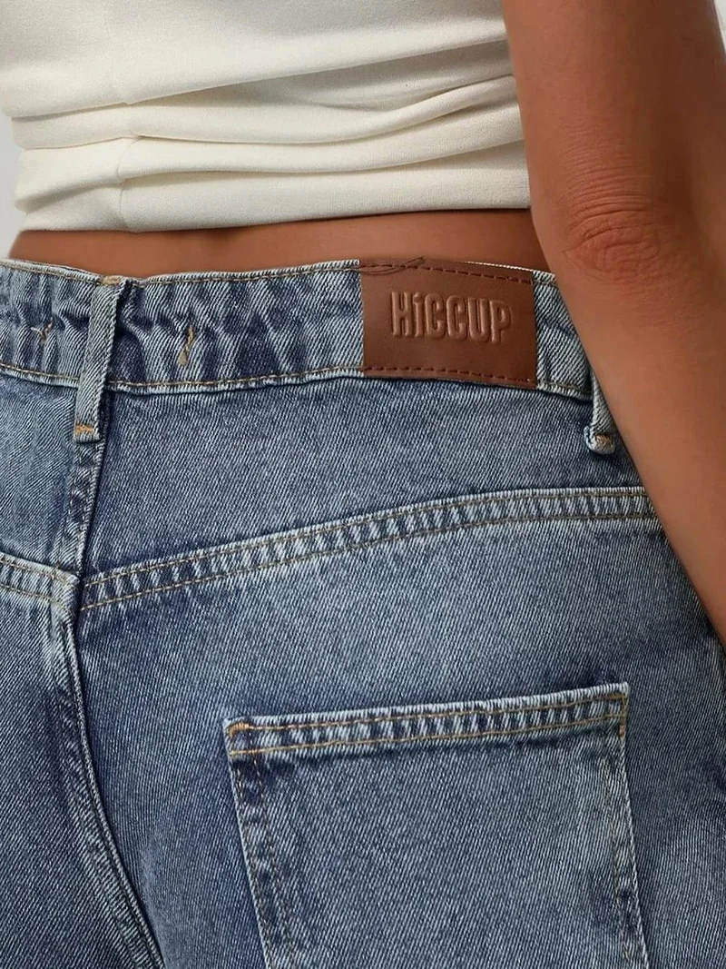 Hiccup Mid Blue Denim Wide Leg Baggy Fit Denim Jeans for Women | Best Price UAE