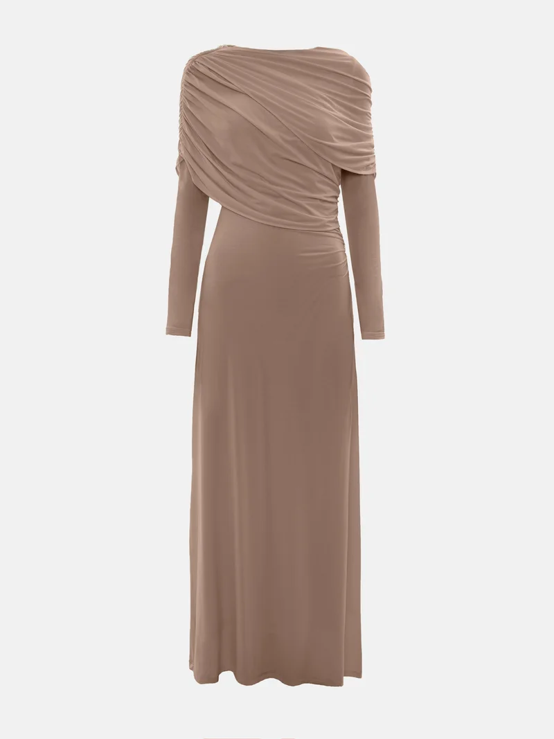 Lichi Knitted maxi dress with pleats and draped bodice