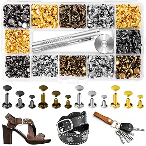 Jetmore 420 Sets Leather Rivets, Rivets for Leather Crafting, 4 Colors and 3 Sizes Leather Rivet Kit with 3pcs Leather Tools, Rivets for Fabric, Remaches para Cuero, Double Cap Brass Rivets for Decoration - Image 1