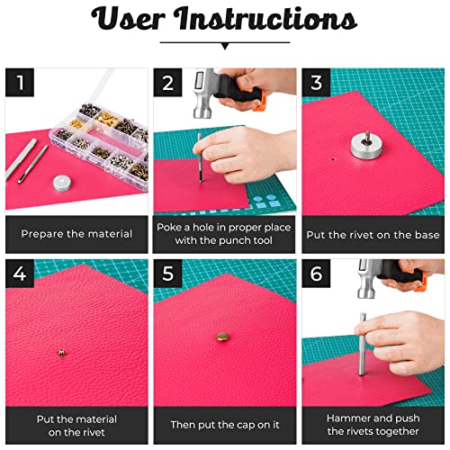 Jetmore 420 Sets Leather Rivets, Rivets for Leather Crafting, 4 Colors and 3 Sizes Leather Rivet Kit with 3pcs Leather Tools, Rivets for Fabric, Remaches para Cuero, Double Cap Brass Rivets for Decoration - Image 4