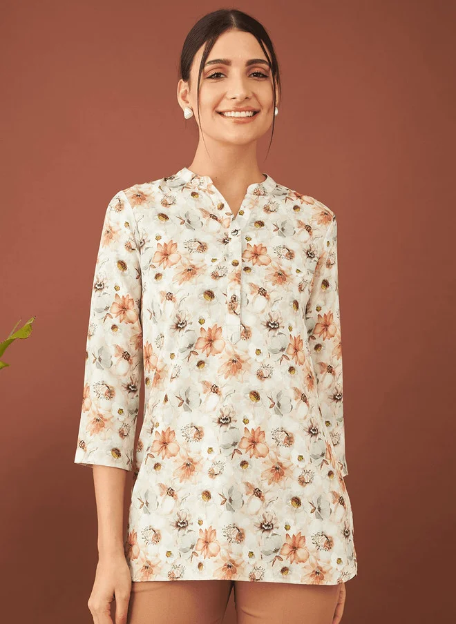 Salt Attire SALT ATTIRE Floral Printed Mandarin Collar Crepe Tunic