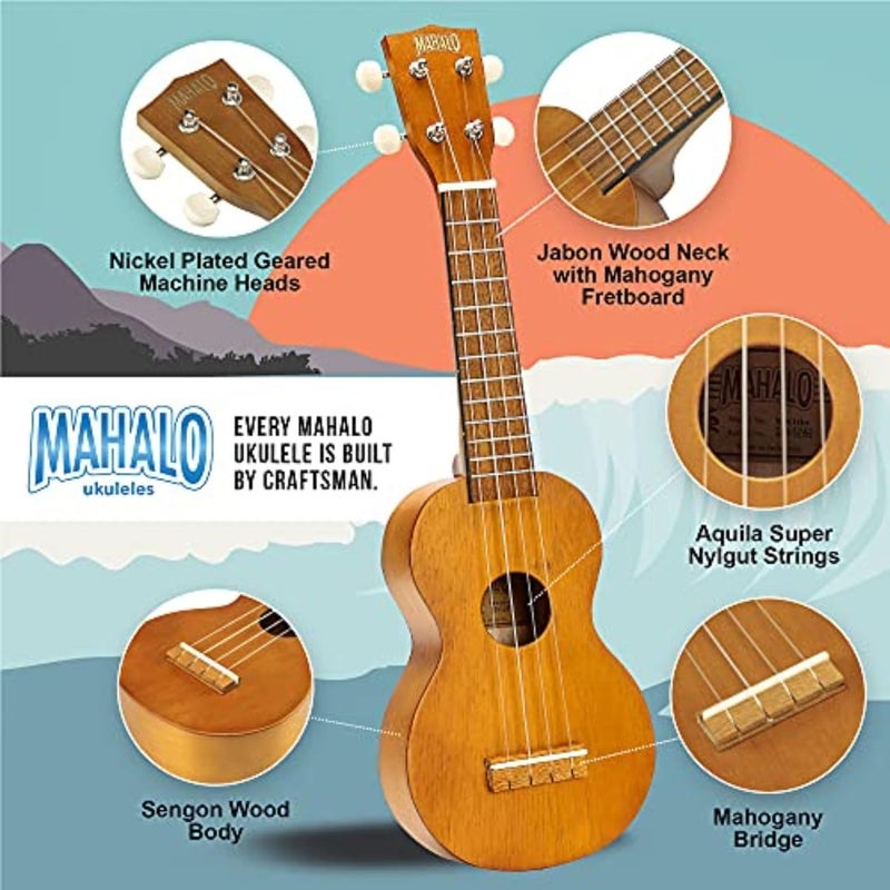 Mahalo MK1TBR Kahiko Series Soprano Ukulele with Carrying Bag - Image 2