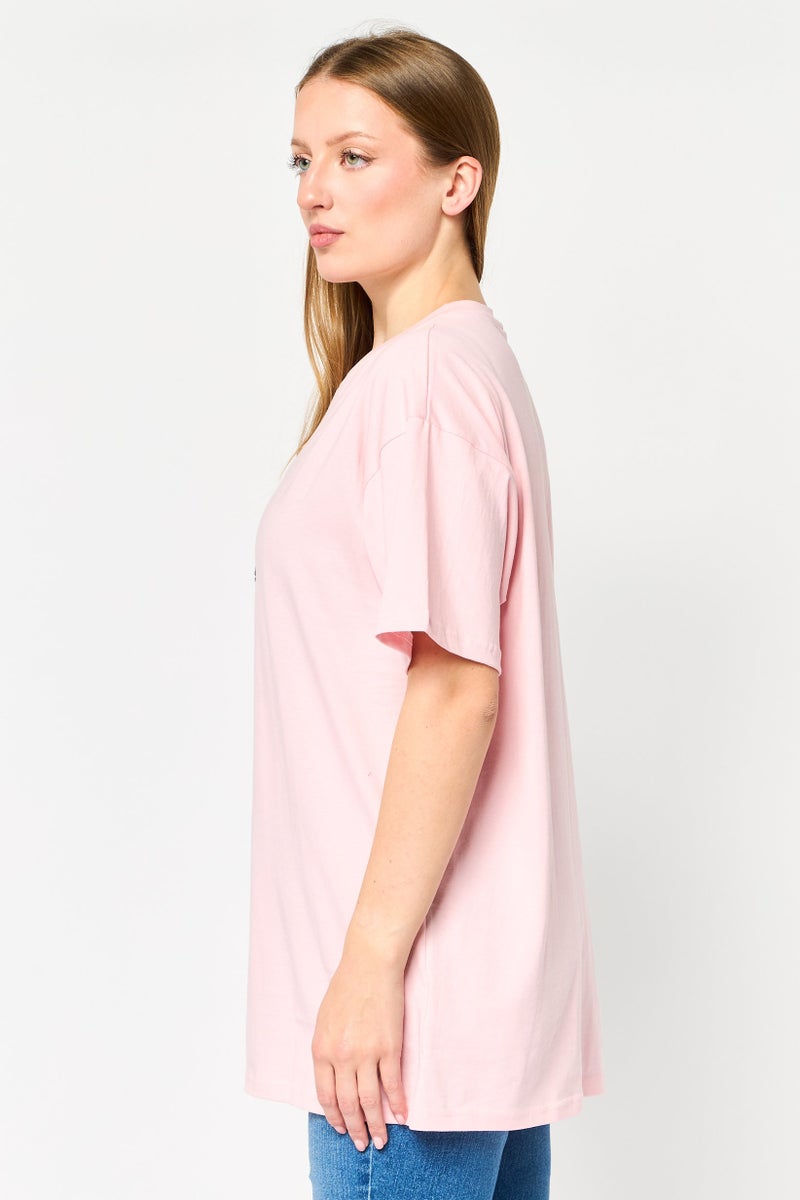 Disney Women Crew Neck Short Sleeve Graphic Print T-shirt, Pink - Image 3