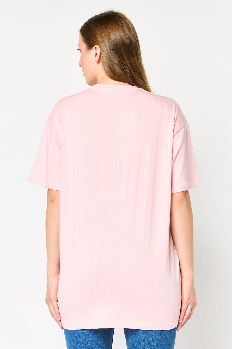 Disney Women Crew Neck Short Sleeve Graphic Print T-shirt, Pink - Image 4