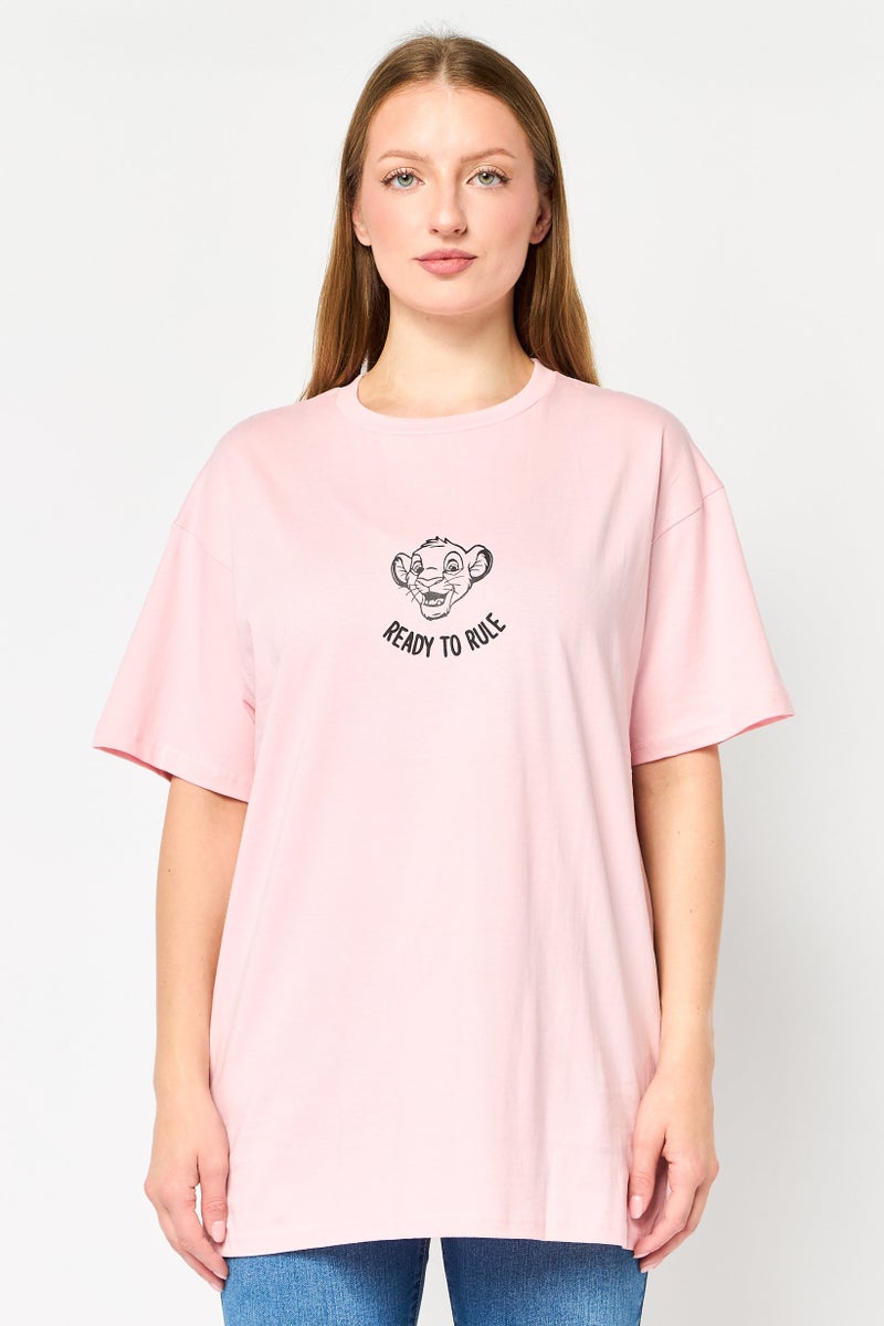Disney Women Crew Neck Short Sleeve Graphic Print T-shirt, Pink - Image 1