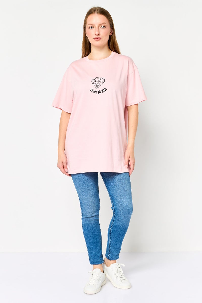 Disney Women Crew Neck Short Sleeve Graphic Print T-shirt, Pink - Image 2