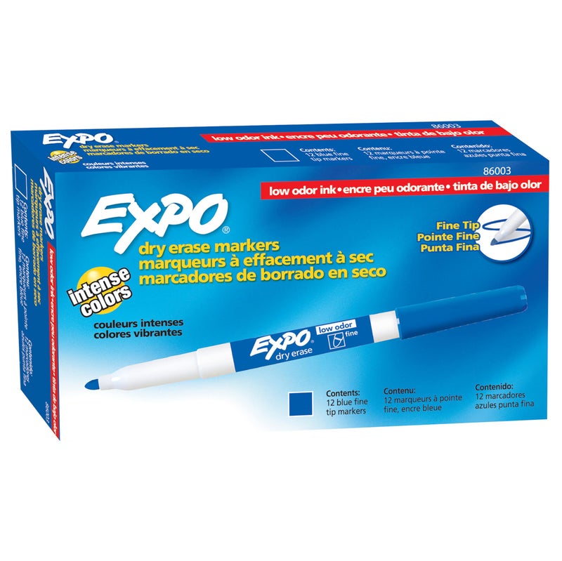 EXPO Low Odor Dry-Erase Marker - Fine Tip - Pack of 12 - Blue - Image 1