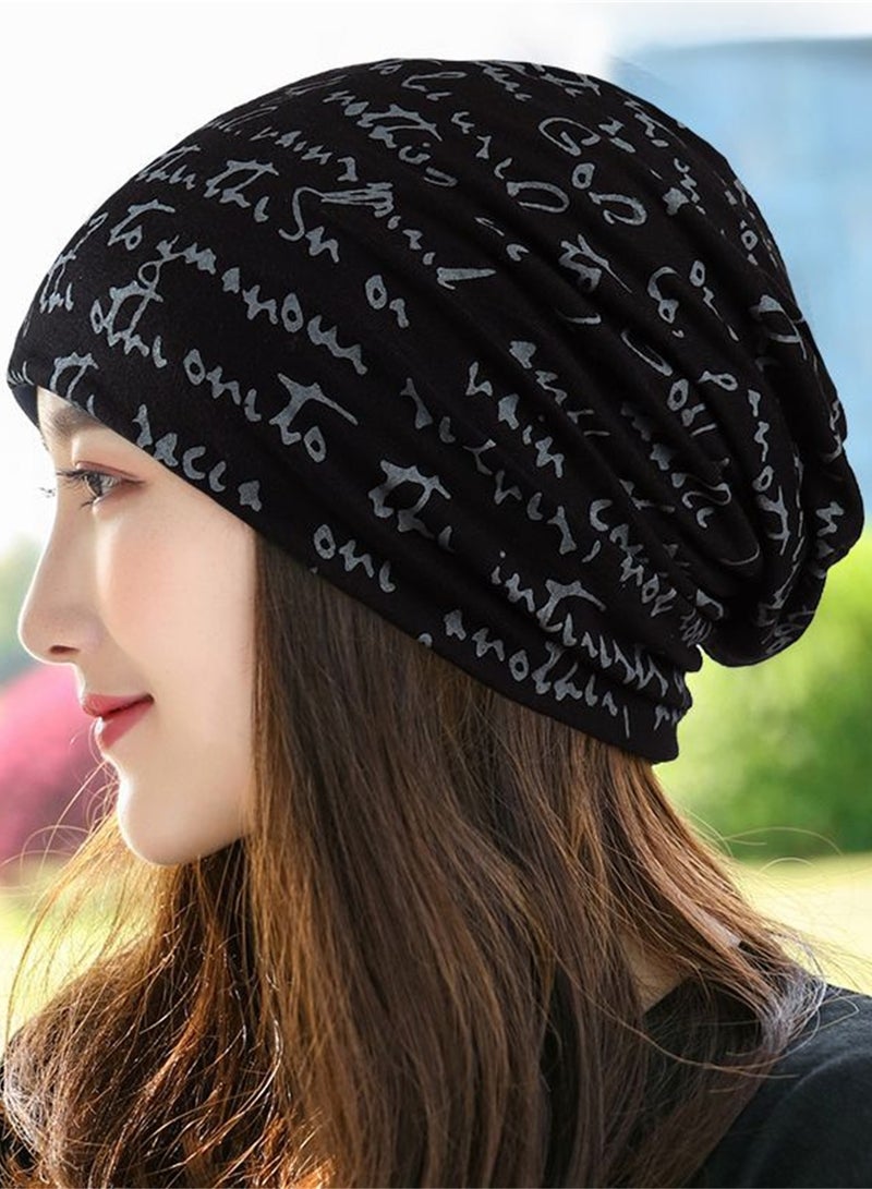 Unisex Slouchy Beanie Cap Hip-Hop Hooded Snowboard Hats Thin Summer Hat with Letter Printed (Black)  - Image 1