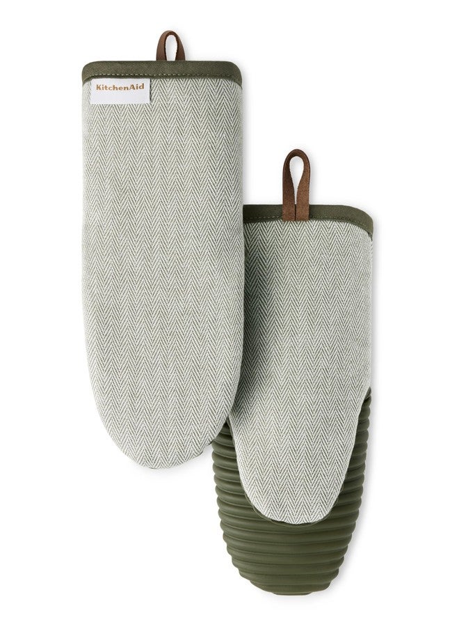 KITCHENAID® Evergreen Design Series Herringbone Ribbed Soft Silicone Mini Oven Mitts 2-Pack Set, Heat Resistant up to 500°F, Flexible & Waterproof, Deep Forest Green, 5.5"x9" - Image 1