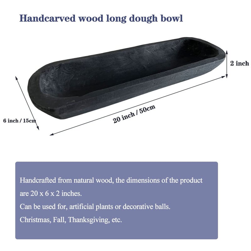 BEDAZE Wooden Dough Bowls Decorativeï¼ŒRustic Bread Long Bowls Decor Wood Tray, Hand Carved For Table Centerpiece Decor, Home Decor (20 * 6 * 2 inch Black) - Image 2