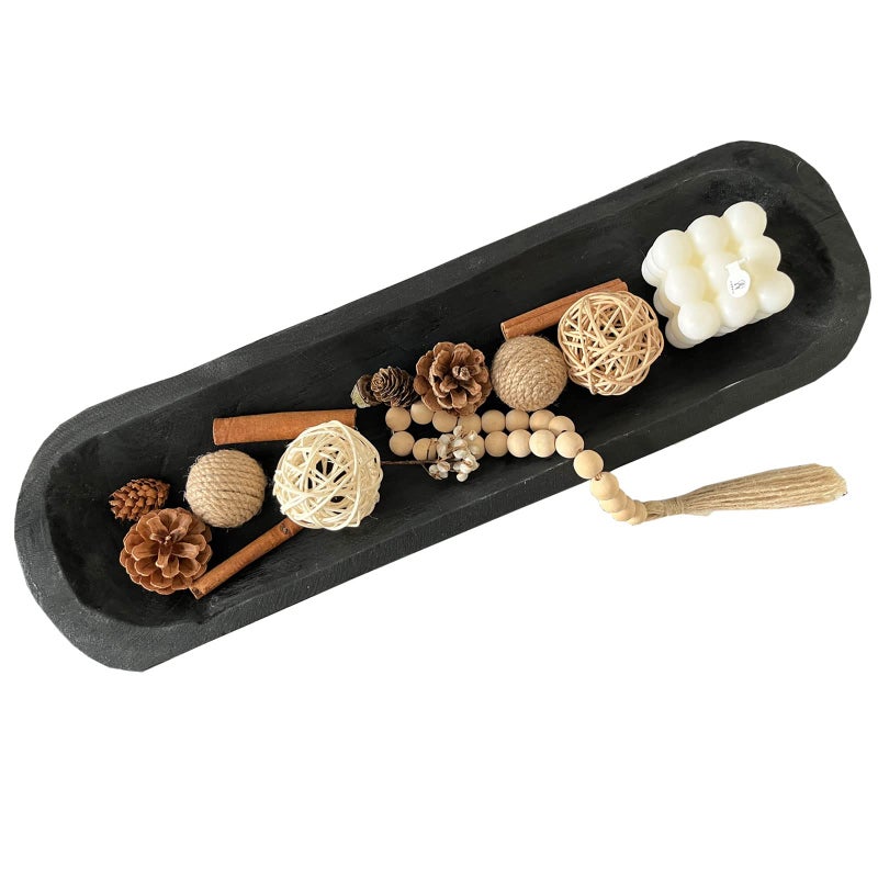 BEDAZE Wooden Dough Bowls Decorativeï¼ŒRustic Bread Long Bowls Decor Wood Tray, Hand Carved For Table Centerpiece Decor, Home Decor (20 * 6 * 2 inch Black) - Image 1
