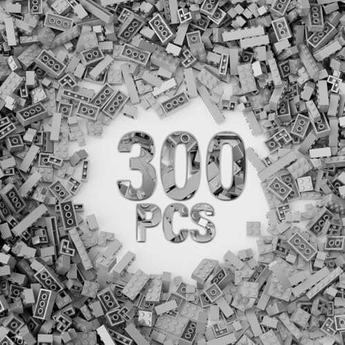 YUJHITP 300 Piece Light Gray Bricks Bulk Assortment Pack Dark Grey Brick Accessories for Building with 12 Size Compatible with Lego Parts and PiecesColor Light Gray - Image 1
