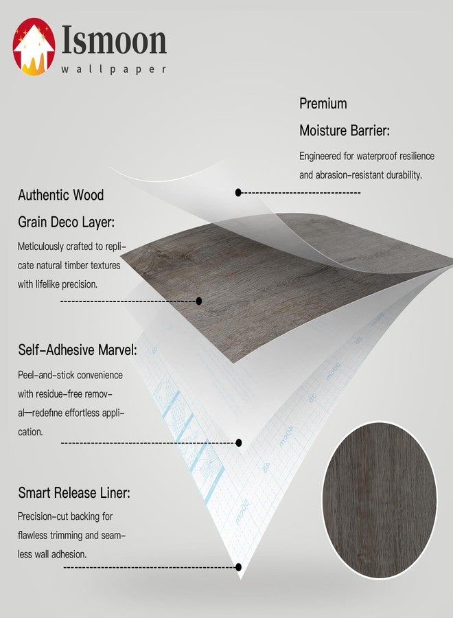 Ismoon 17.7"x118" Wood Wallpaper Grey Wood Peel and Stick Wallpaper Gray Wood Contact Paper Self Adhesive Wallpaper Wood Grain Faux Furniture Film Roll Desk Table Wall Cabinet Shelf Draw Liner - Image 2