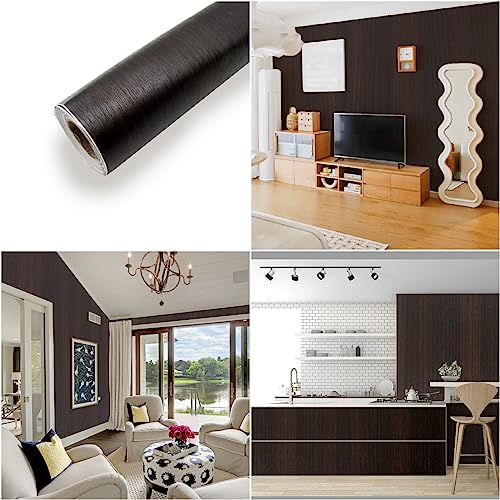 seonta Dark Walnut Contact Paper 16"x118" Wood Peel and Stick Wallpaper Waterproof Self Adhesive Dark Brown Wallpaper Table Sticker Cover Wood Vinyl Wrap for Countertop Desk Table Cabinets Upgrade - Image 2