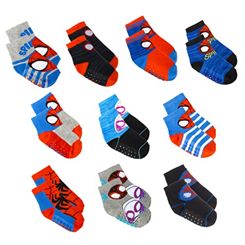 MARVEL Spiderman Grip Socks, Toddler Boys 10 Pack, Spider-Man Gripper Socks, Amazing Variety Pack 4-5T - Image 1
