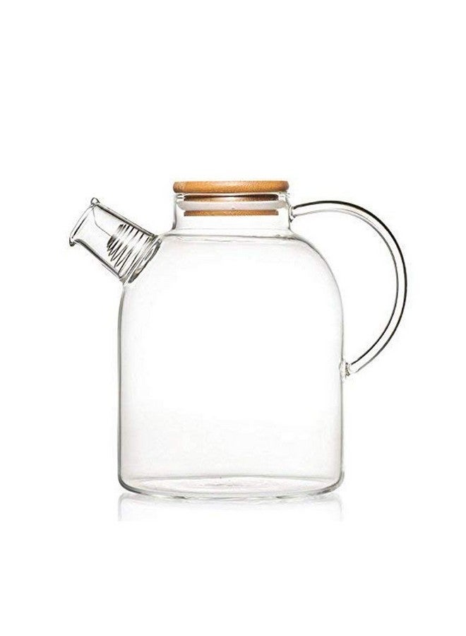 Panchhi Store Panchhi Store Glass Jug With Lid Ice Tea Water Jug Hot Water Ice Tea Drinking Beverage Jug, Water Jug Glass Material With Wooden Lid, 1.8 liter  - Image 2