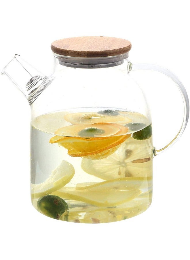 Panchhi Store Panchhi Store Glass Jug With Lid Ice Tea Water Jug Hot Water Ice Tea Drinking Beverage Jug, Water Jug Glass Material With Wooden Lid, 1.8 liter  - Image 1