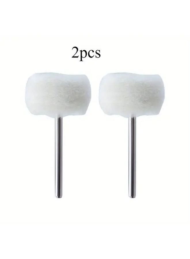 2Pcs White Mini Polishing Brush Felt Grinding Sanding Head For Drill Buffing Wheel - Image 1
